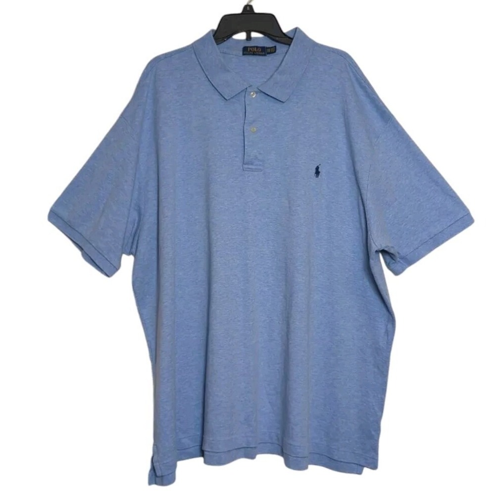 Polo Ralph Lauren Mens Polo Shirt Sz 4XB Light Blue Knit Pony Casual 100% Cotton